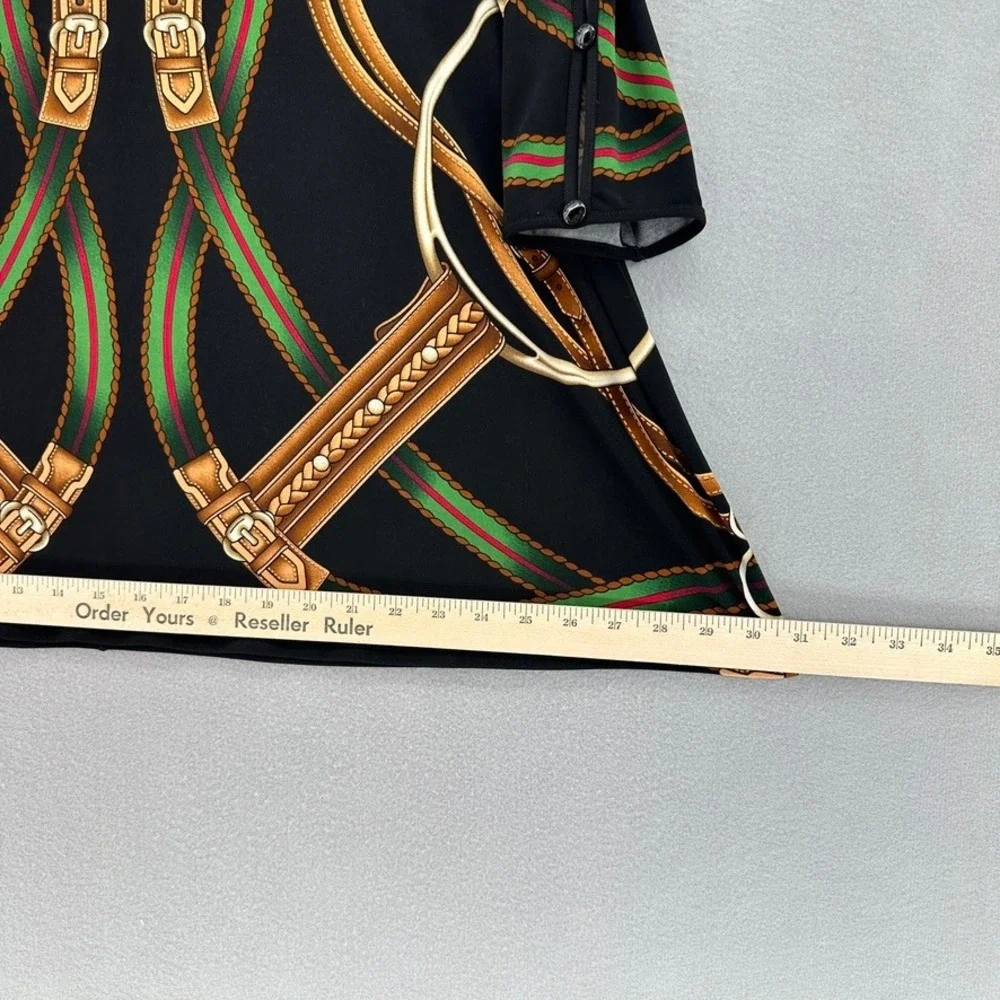 Eva Varro Equestrian Tunic Top Black Equestrian Belt Buckle Print 3/4 Sleeve USA - Picture 8 of 8